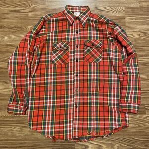 VTG 70s 60s 5 Brother Plaid Flannel Button Up Shirt Mens Sz Large 16 USA Made